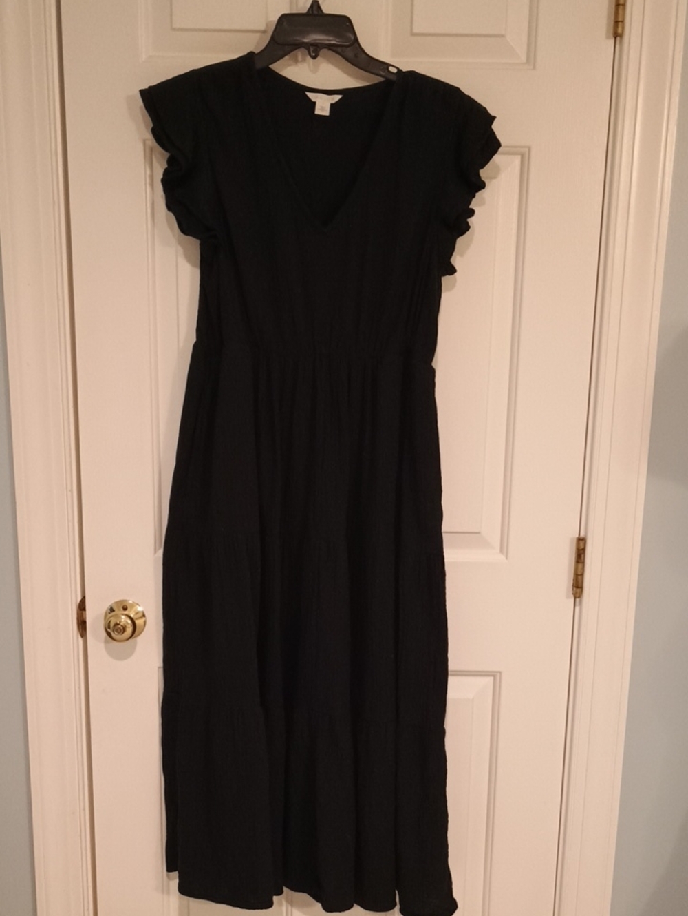 Caslon Black V-Neck Maxi Dress with Ruffle Cap Sleeves